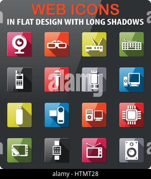 gadget icons set in flat design with long shadow Stock Vector