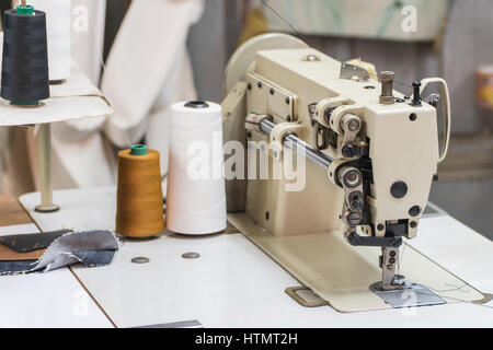 Abandoned textile factory - sewing machines Stock Photo