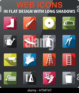 garden tools icons set in flat design with long shadow Stock Vector