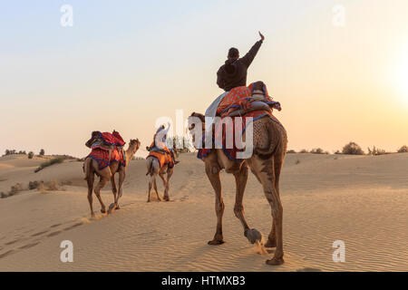 Camel safari, Thar Desert, Rajasthan, India Stock Photo