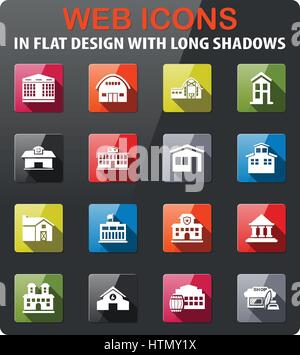 infrastructure icons set in flat design with long shadow Stock Vector