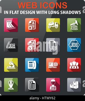 job search icons set in flat design with long shadow Stock Vector