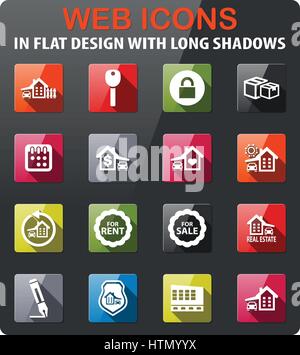 real estate icons set in flat design with long shadow Stock Vector
