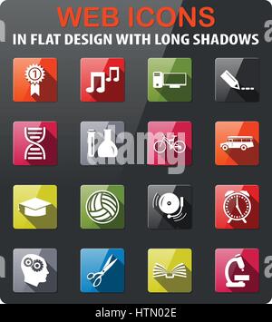 school icons set in flat design with long shadow Stock Vector