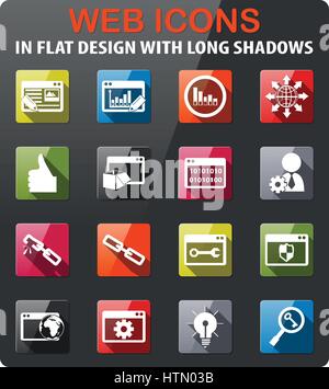 seo icons set in flat design with long shadow Stock Vector