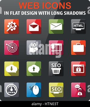seo icons set in flat design with long shadow Stock Vector