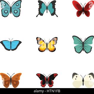 Brightly colored butterfly icons set. Flat illustration of 9 brightly colored butterfly vector icons for web Stock Vector
