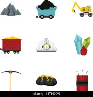 Mining coal industry icons set. Flat illustration of 9 mining coal industry vector icons for web Stock Vector
