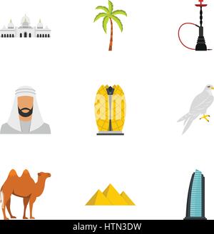 United Arab Emirates elements icons set. Flat illustration of 9 United Arab Emirates elements vector icons for web Stock Vector