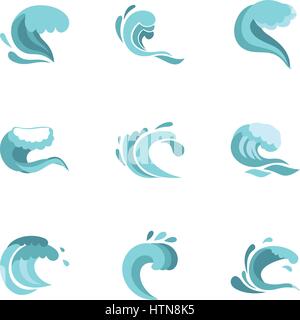 Curling and cracking wave icons set. Flat illustration of 9 curling and cracking wave vector icons for web Stock Vector