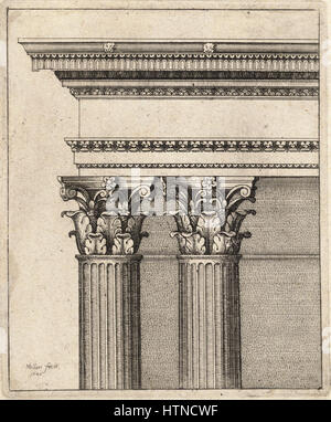 Wenceslas Hollar’s engraving 'Columns and Entablature' showcases his expertise in architectural detail. The work focuses on the structural elements of classical architecture, including columns and entablatures, reflecting Hollar’s skill in rendering architectural precision. Stock Photo