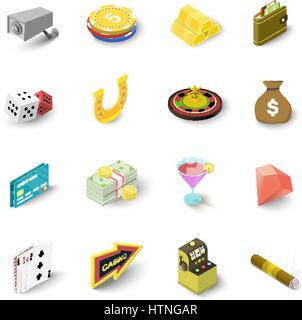 Casino icons set. Isometric illustration of 16 casino vector icons for web Stock Vector