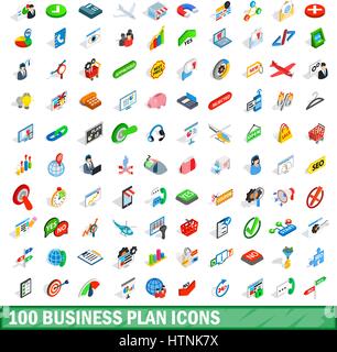 100 business plan icons set in isometric 3d style for any design vector illustration Stock Vector