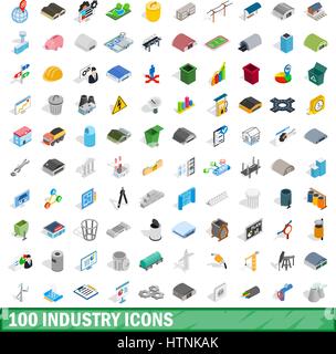 100 industry icons set in isometric 3d style for any design vector illustration Stock Vector