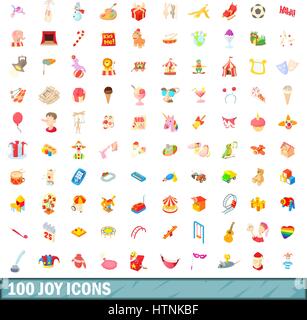 100 joy icons set in cartoon style for any design vector illustration Stock Vector