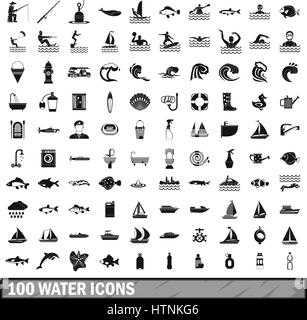 100 water icons set in simple style for any design vector illustration Stock Vector