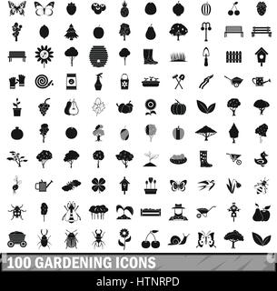 100 gardening icons set in simple style  Stock Vector