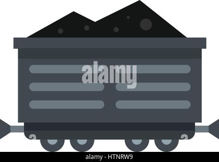 Train waggon with coal icon, flat style Stock Vector