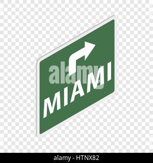 Road sign with Miami isometric icon Stock Vector