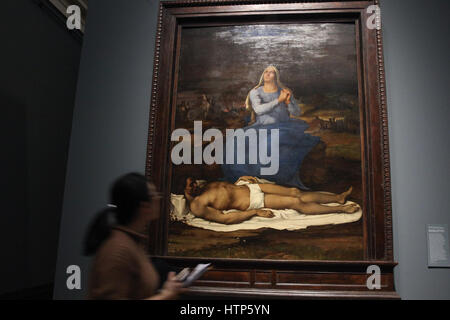 National Gallery, London, UK. 14th Mar, 2017. Lamentation over the Dead Christ (Pietra) about 1512-16. The National Gallery presents the first ever exhibition devoted to the creative partnership between Michelangelo (1475-1564) and Sebastian del Piombo (1485-1547). The exhibition runs from 15 March to 25 June 2017 Credit: Dinendra Haria/Alamy Live News Stock Photo