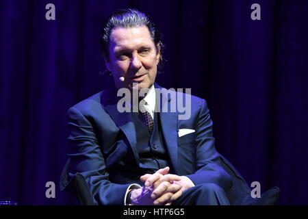 Cologne, Germany. 13th Mar, 2017. Swiss writer Martin Suter seen during a reading event at the international literature festival Lit.Cologne in Cologne, Germany, 13 March 2017. - NO WIRE SERVICE - Photo: Horst Galuschka/dpa/Alamy Live News Stock Photo