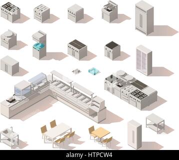 Vector isometric low poly restaurant equipment Stock Vector