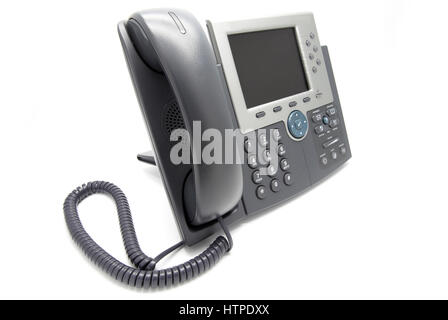 IP Phone on white isolated background (View from the side) Stock Photo