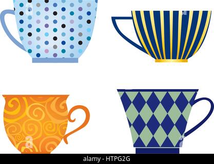 Cup set. Coffee break icon. Stylish mug collection isolated on white. Stock Vector