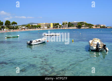 View of Es Canar Beach in Ibiza, Spain Stock Photo