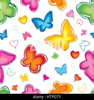 Heart butterfly tile pattern Valentine day holiday background Stock Vector