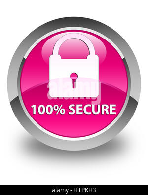 100% secure isolated on glossy pink round button abstract illustration Stock Photo