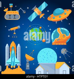 Space icons set flat style vector Stock Vector