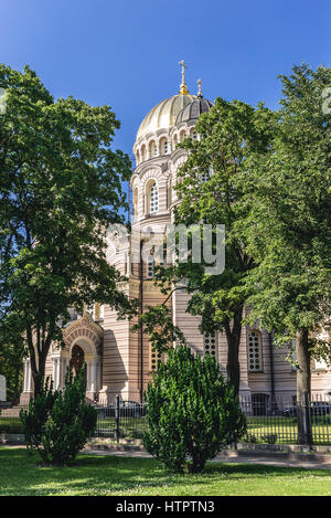 19th century Neo-Byzantine style Orthodox Nativity of Christ Cathedral located in Esplanade Park in Riga, capital city of Republic of Latvia Stock Photo