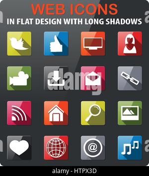 social media icons set in flat design with long shadow Stock Vector