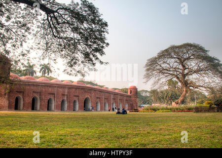 BAGERHAT, BANGLADESH - FEBRUARY 2017: Shait Gumbad Mosque in Bagerhat, Bangladesh, built in 1459 by Khan Jahan Ali. This mosque is also called the 60  Stock Photo