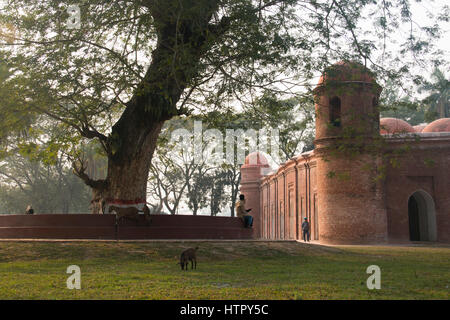 BAGERHAT, BANGLADESH - FEBRUARY 2017: Shait Gumbad Mosque in Bagerhat, Bangladesh, built in 1459 by Khan Jahan Ali. This mosque is also called the 60  Stock Photo