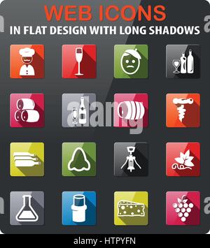 vineyard icons set in flat design with long shadow Stock Vector