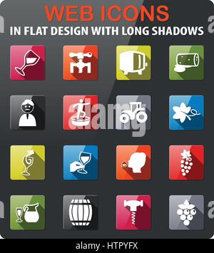 vineyard icons set in flat design with long shadow Stock Vector