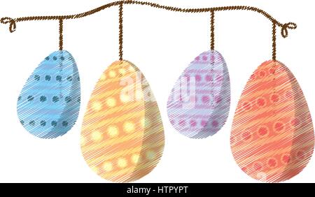 drawing hanging easter colored eggs Stock Vector