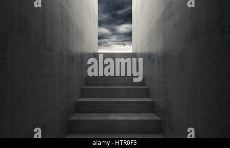 Stairway to heaven, abstract empty dark concrete interior background, front view, 3d illustration Stock Photo