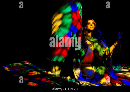 Woman posing in Nasir al-Mulk Mosque. Stock Photo