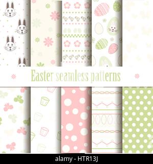Cute easter vector patterns. Endless texture can be used for printing onto fabric and paper or scrap booking. Seamless pattern with chickens, rabbits, Stock Vector