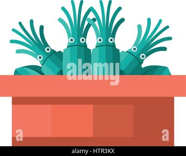 green Squid on tray wood Stock Vector