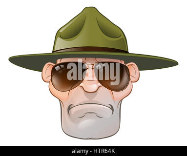 A cartoon angry army boot camp drill sergeant or state trooper or park ranger Stock Photo