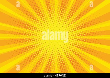 yellow orange sun pop art retro rays background Stock Vector