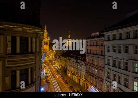Car light trails in the streets of Prague, Czech Republic in winter Stock Photo