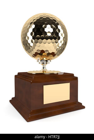 3d render of trophy with gold golf ball  isolated on white background Stock Photo