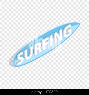 Surfing word on a surfboard isometric icon Stock Vector
