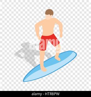 Surfer man on surfboard isometric icon Stock Vector