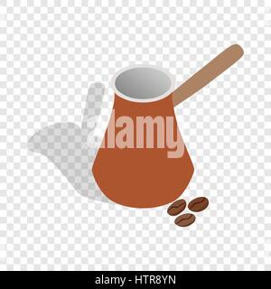 Cezve for coffee and coffee beans isometric icon Stock Vector